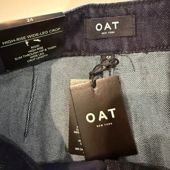 Oat New York NWT HighRise Wide Leg Crop TieFront Denim Jeans Womens 24 Dark Blue - Picture 5 of 9